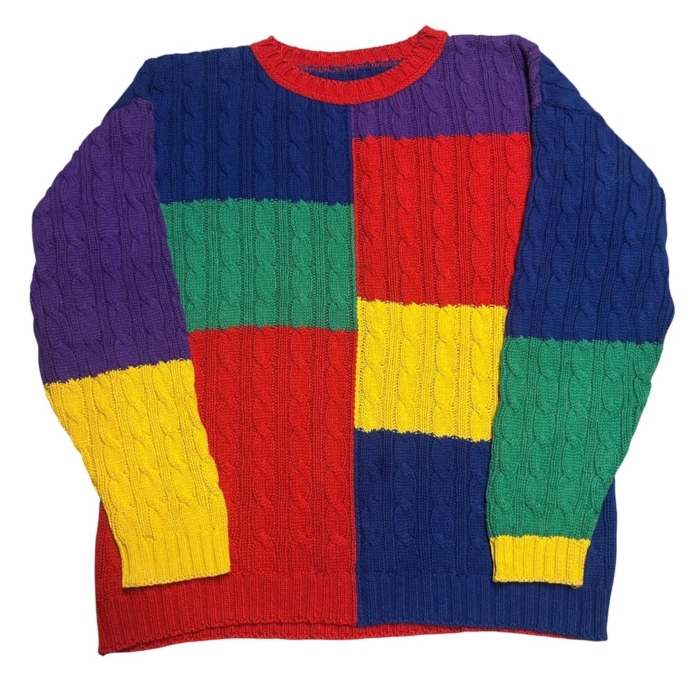Unbranded Cable Knit Sweater Multicolor Mens L Colorblock Vintage Aesthetic